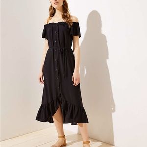 LOFT Off the Shoulder Button-down Midi Dress